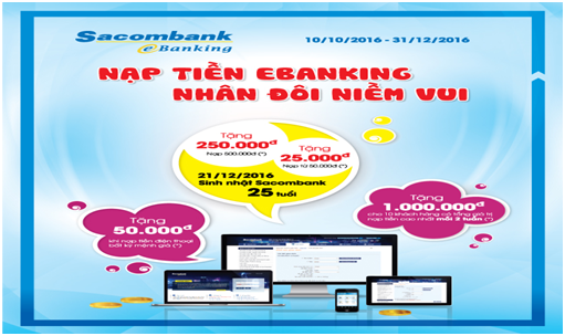 Sacombank khuyến mãi khi nạp tiền điện thoại qua eBanking từ nay đến cuối năm
